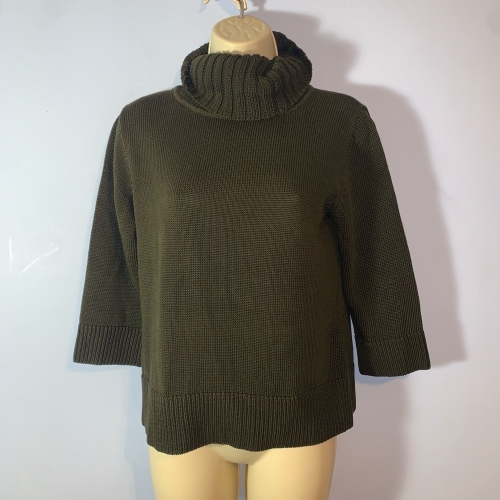 Peruvian connection 100% Pima cotton Olive Green Turtleneck knit Sweater size M